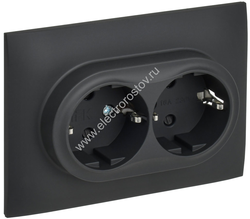 IEK SKANDY Графит Розетка 2-ая с/з с защитными шторками 16А в сборе SK-R07G