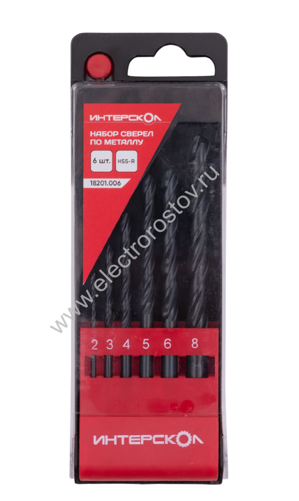 Набор сверл по металлу из стали HSS-R 2,3,4,5,6,8 Интерскол