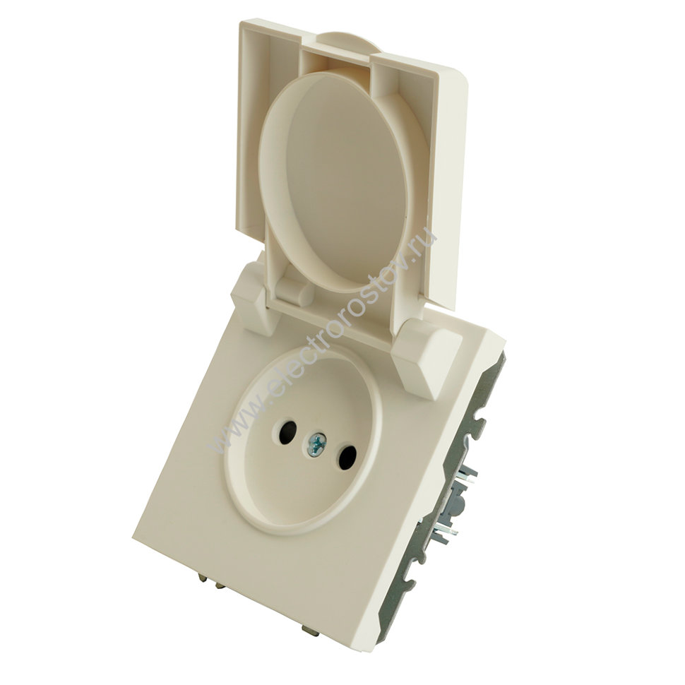 Эмили Розетка 1-местная с крышкой с защ. штор б/з, 250В, 16А, белый фарфор, soft touch