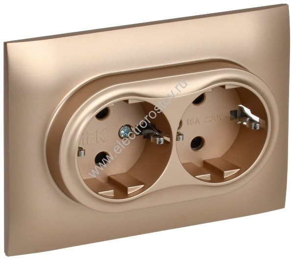 IEK SKANDY Песочный Розетка 2-ая с/з с защитными шторками 16А в сборе SK-R07Sa