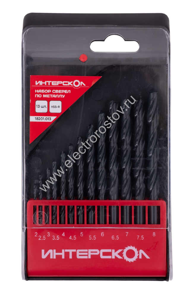 Набор сверл по металлу из стали HSS-R 2, 2.5,3, 3.5,4, 4.5,5, 5.5,6, 6.5,7, 7.5,8 Интерскол
