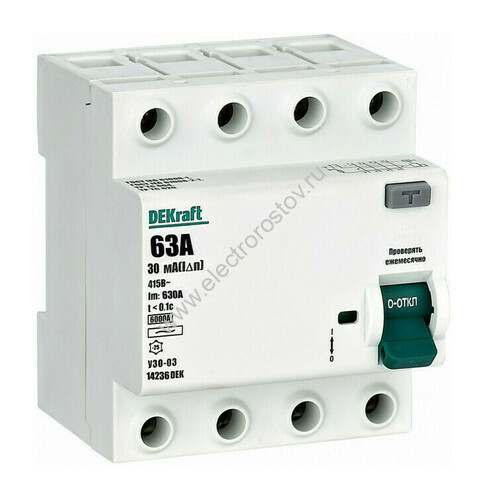 УЗО-03 Выключатель диф. тока (УЗО) 4п 63А 30 мА AC DEKraft