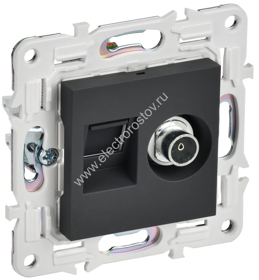 IEK SKANDY Графит Розетка двойная TV+RJ45 кат.5E SK-A14G