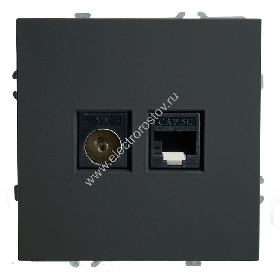 STEKKER Эмили Черный уголь, soft touch Розетка TV + компьютерная RJ-45