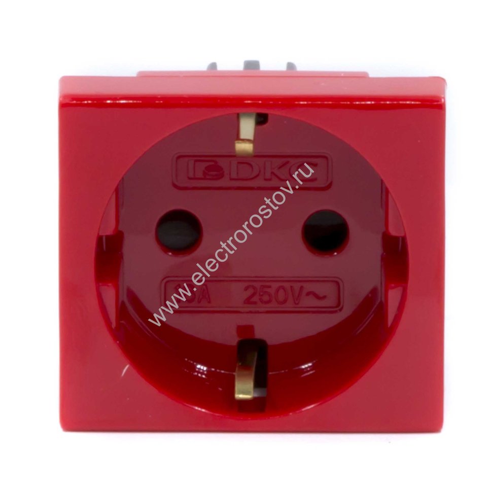 DKC Розетка силовая 2Р+Е, со шторками, «Viva», 2 мод., красная