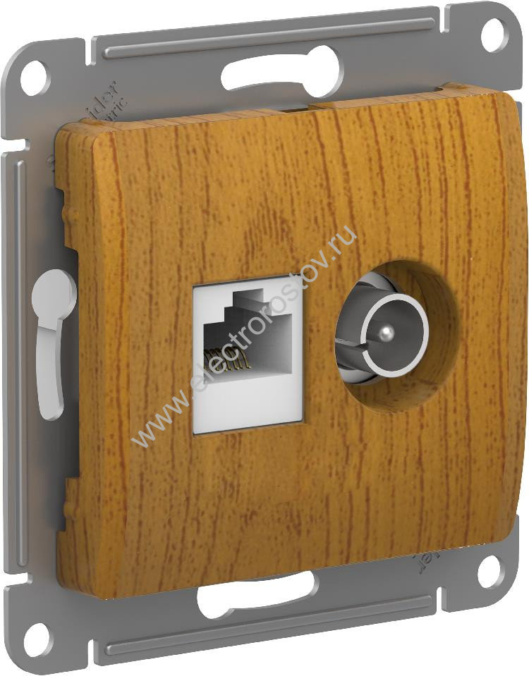 Glossa Дуб Розетка двойная ТВ+комп RJ45, кат. 5e Schneider Electric