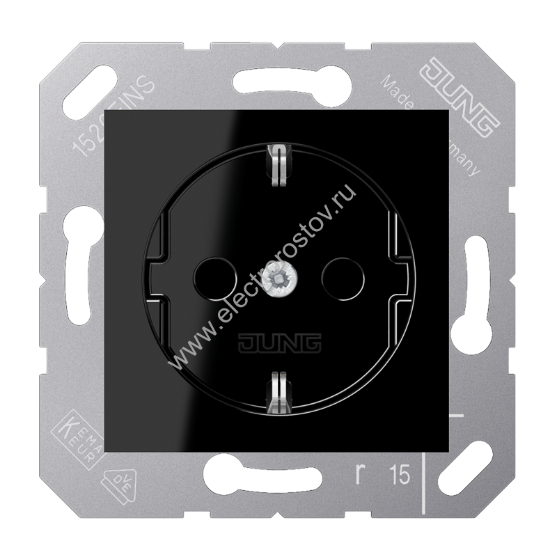 CD 500 Черный Розетка с/з с крышкой, пруж. зажим JUNG