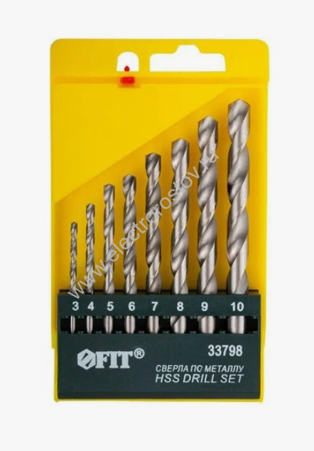 Набор сверл по металлу из стали HSS 3,4,5,6,7,8,9,10 FIT