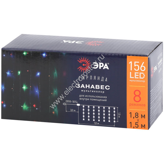 Гирлянда LED Дождь/Занавес 1,8 м*1,5 м мультиколор 8 режимов, 220V, IP20 ЭРА