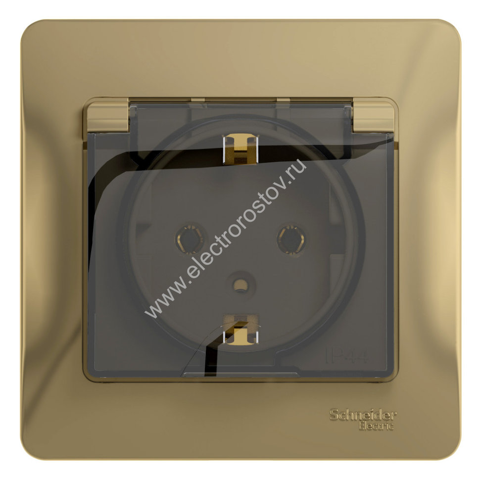 Glossa Титан Розетка 1-ая с/з со шторками с крышкой, IP20 (в сборе с рамкой) Schneider Electric