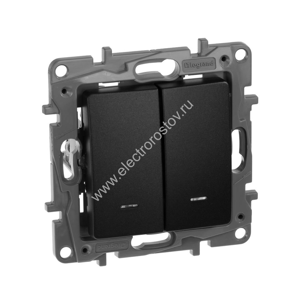 Etika Антрацит Переключатель 2-клавишный с подсветкой Legrand