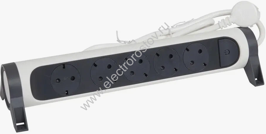 Удлинитель c выключателем 3м, 5 розеток, 16А/3,5кВт с заземл, белый/черный ПВС 3х1,5 Legrand