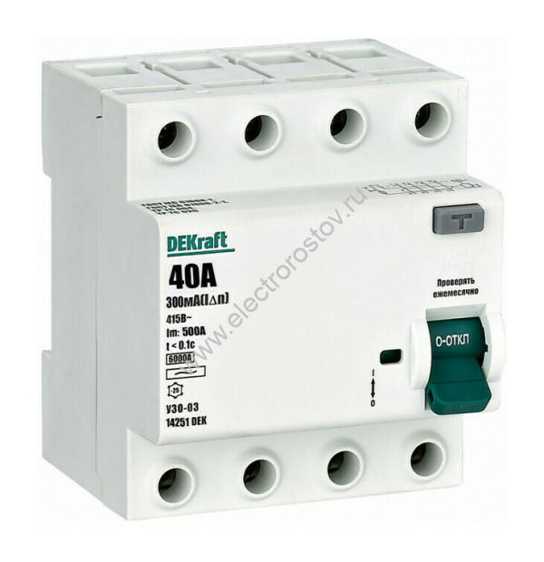УЗО-03 Выключатель диф. тока (УЗО) 4п 40А 300 мА AC DEKraft