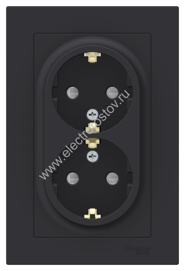 AtlasDesign Карбон Розетка 2-ая с/з со шторками, в сборе Schneider Electric