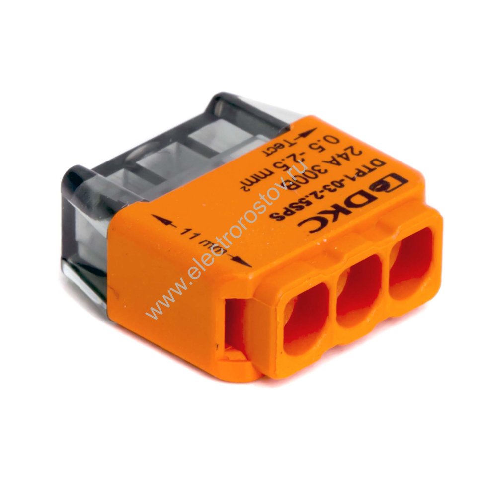 Клемма СМК на 3 проводника до 2.5мм²  до 24А (оранжевая) DKC