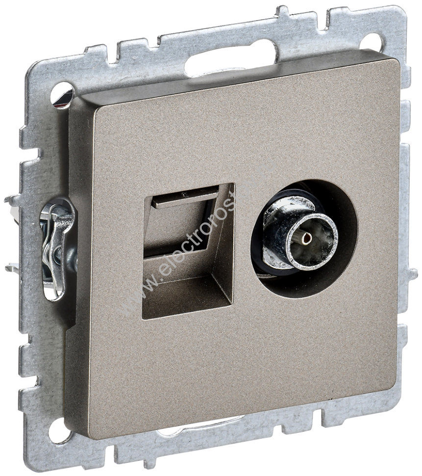 IEK BRITE BASE Шампань Розетка двойная TV+RJ45 кат.5E РТВ/РК12-БрШ