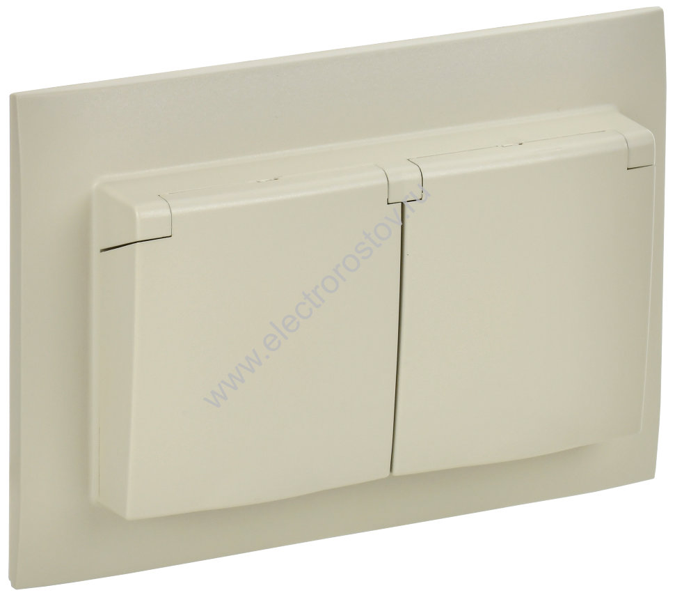 IEK SKANDY Бежевый Розетка 2-ая с/з с крышкой 16А в сборе IP44 SK-R12B