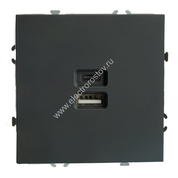 STEKKER Эмили Черный уголь, soft touch Розетка 2-местная USB + Type C 20W