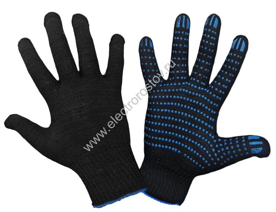 Перчатки Х/Б с ПВХ, черные, 10 класс, 4 нити