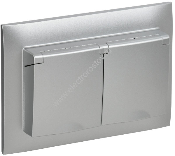 IEK SKANDY Серебряный Розетка 2-ая с/з с крышкой 16А в сборе IP44 SK-R12S