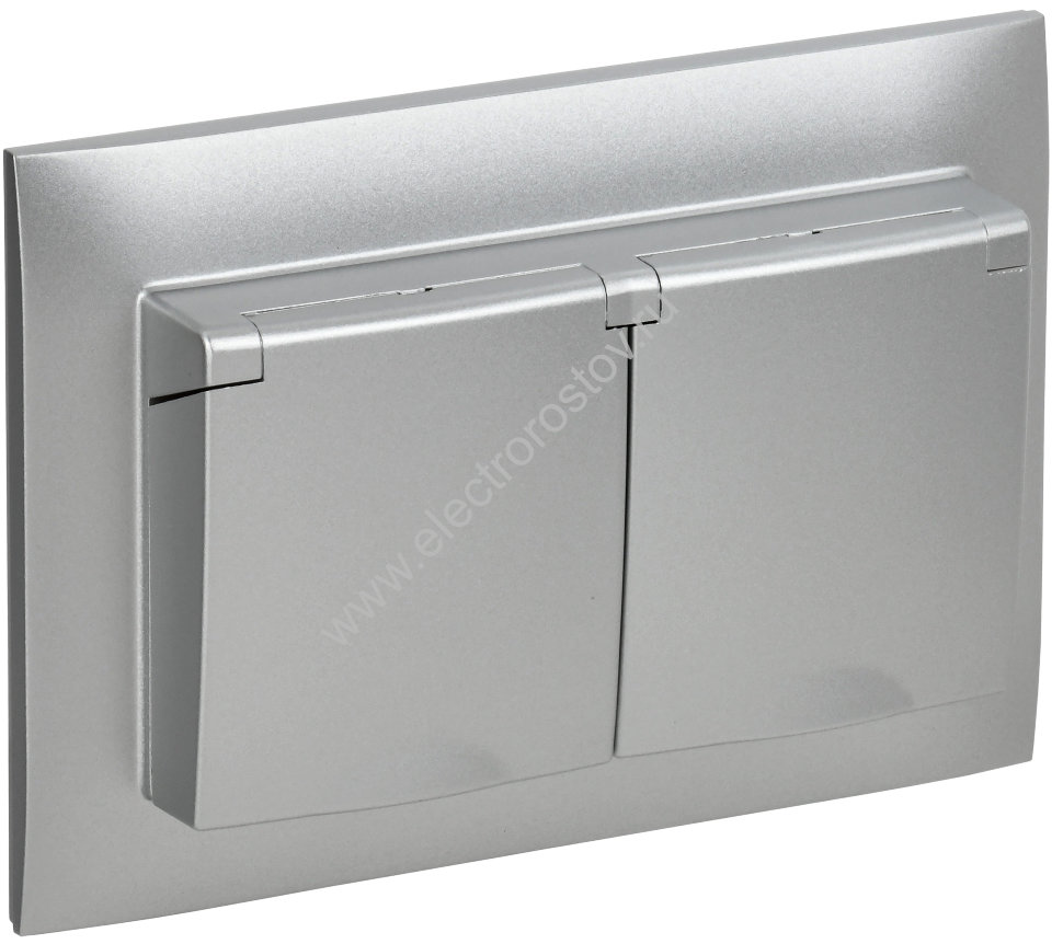 IEK SKANDY Серебряный Розетка 2-ая с/з с крышкой 16А в сборе IP44 SK-R12S