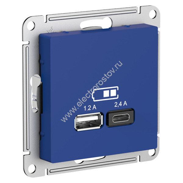 Systeme Electric AtlasDesign Аквамарин Розетка USB A+С, 5В/2,4А, 2х5В/1,2А, механизм