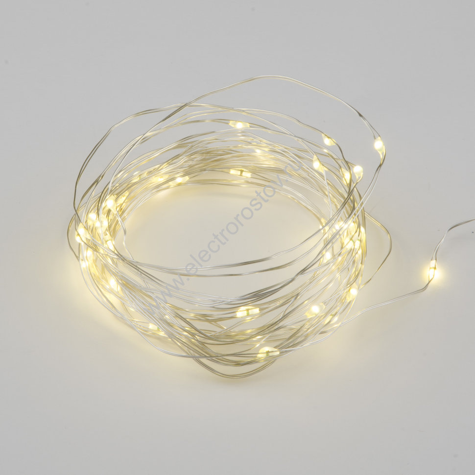 Гирлянда светодиодная на батарейках 2AA «Роса», 5м. 50 светодиодов. Теплый белый свет. Uniel