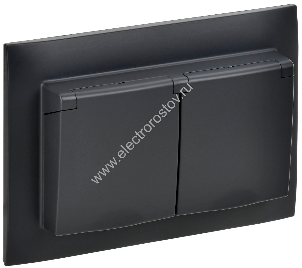 IEK SKANDY Черный Розетка 2-ая с/з с крышкой 16А в сборе IP44 SK-R12Bl