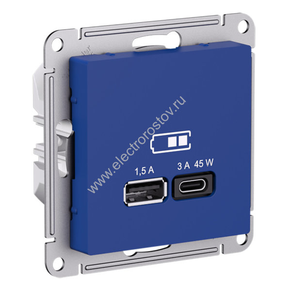 AtlasDesign Аквамарин Розетка USB A+C, 45 Вт; 5В/1,5-3А Schneider Electric