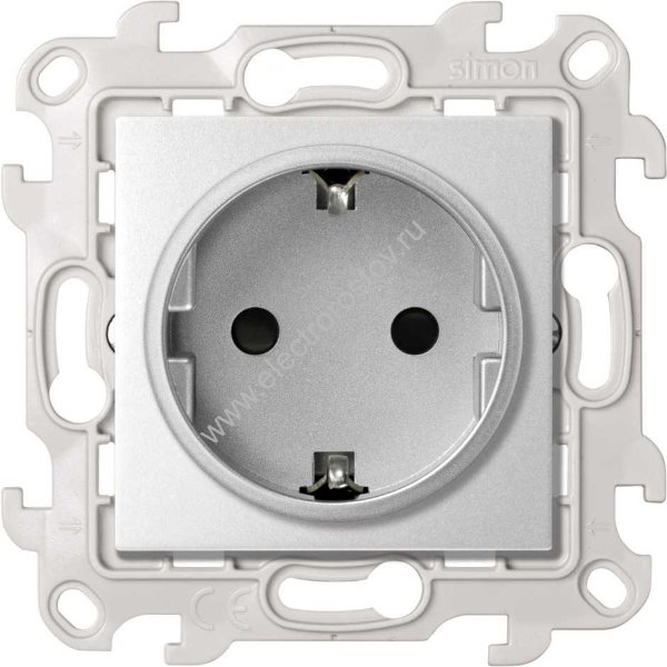 Simon 24 Алюминий Розетка 1-ая с заземлением, с защитными шторками Simon