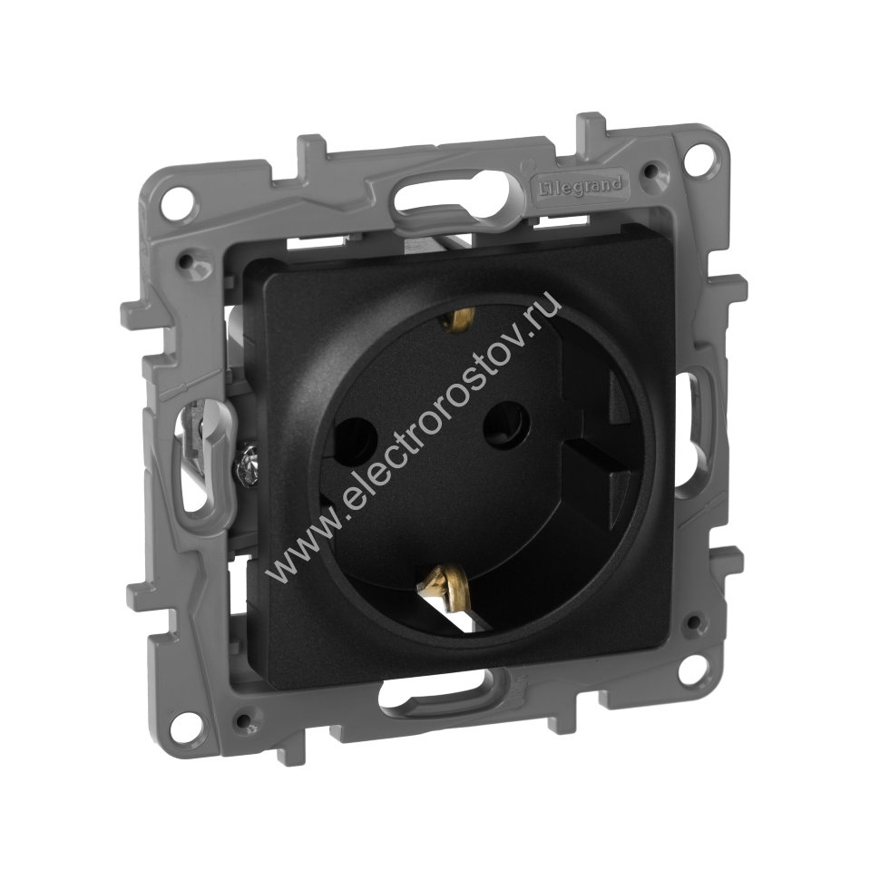 Etika Антрацит Розетка 1-ая с/з, с защ. шторками, винт. клеммы Legrand