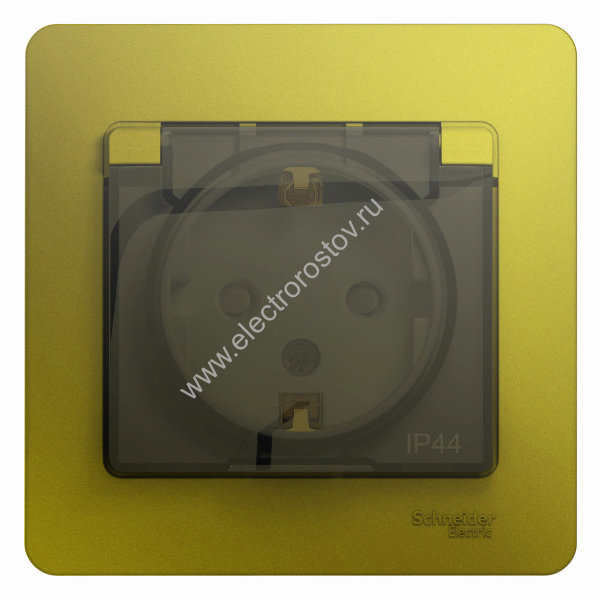 Systeme Electric Glossa Фисташковый Розетка 1-ая с/з со шторками с крышкой IP44 (в сборе с рамкой)