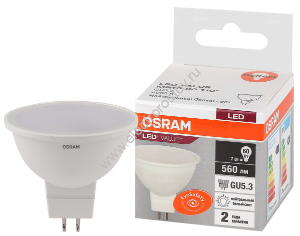 Лампа светодиодная LED GU5.3 7W 840 OSRAM