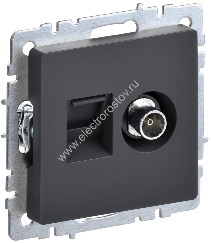 IEK BRITE BASE Графит Розетка двойная TV+RJ45 кат.5E РТВ/РК12-БрГ