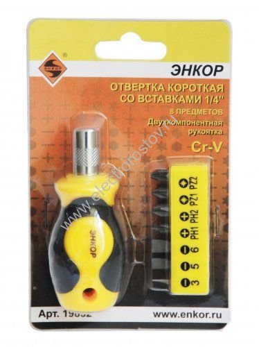 Мини отвертка с набором бит Энкор