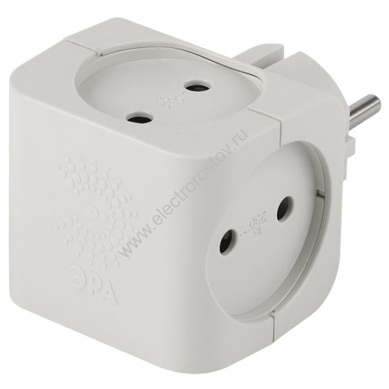 Тройник на 4 гнезда без заземления плоский ЭРА