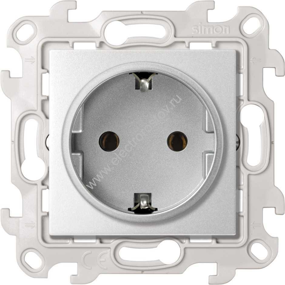 Simon 24 Алюминий Розетка 1-ая с заземлением Push and Go Simon