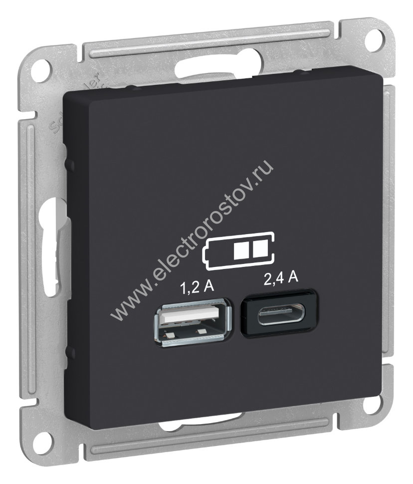 AtlasDesign Карбон Розетка USB A+C; 5В/2,4A; 2x5В/1,2A Schneider Electric