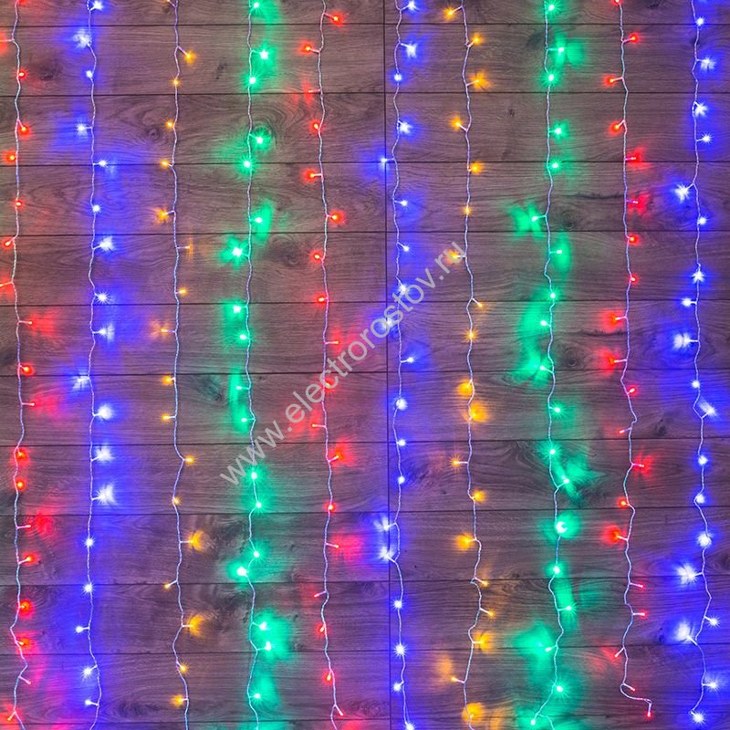 Гирлянда Светодиодный Дождь 1.5х1.5м с динамикой прозрачный провод 220В мультиколор NEON-NIGHT