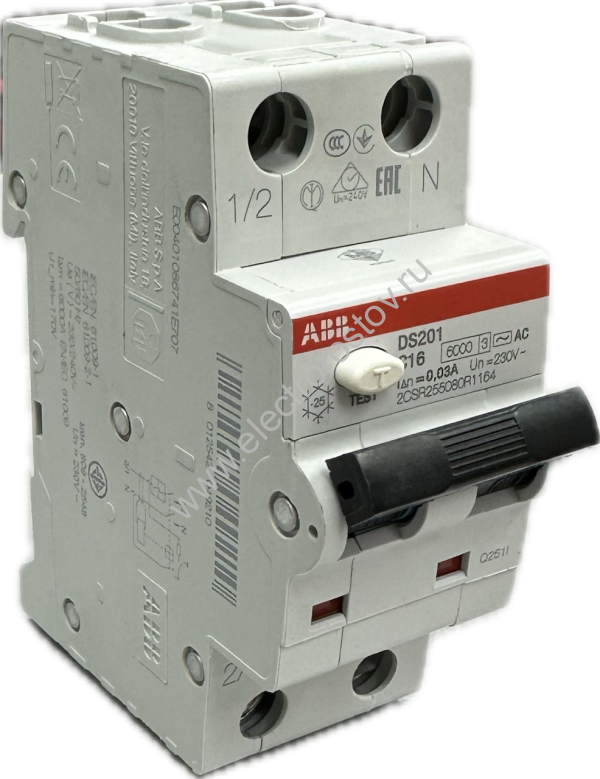 DS201 Автоматический выключатель диф. тока (АВДТ) 1P+N 6kA C16 30 мА AC ABB
