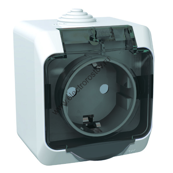 Этюд Белый IP44 Розетка 1-ая с/з с крышкой, со шторками Schneider Electric