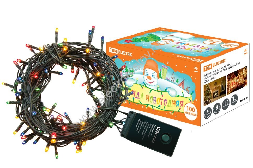 Гирлянда новогодняя, МГ 100, 220В, многоцветная, 10м, 8 режимов TDM