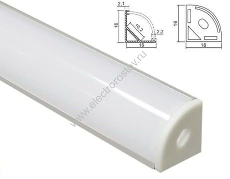 Профиль угловой 2000x16x16 с экраном 2 заглушки, 4 крепежа, алюминиевый Smartbuy