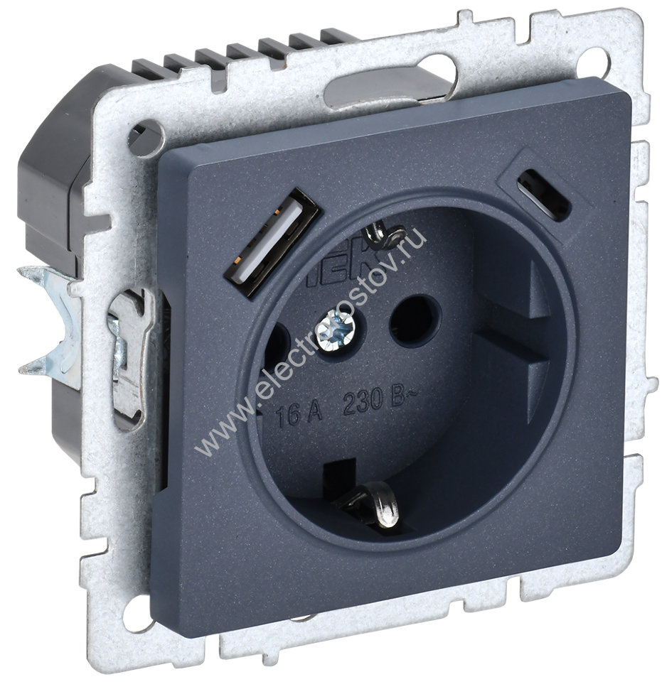 IEK BRITE BASE Маренго Розетка с з/к/ш 16А с USB A+C 18Вт РЮш11-1-БрМ