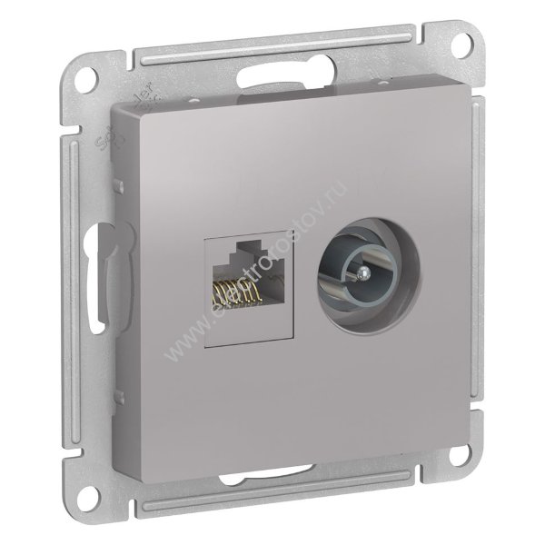 AtlasDesign Алюминий Розетка двойная комп+ТВ, RJ45+TV, кат. 5e Schneider Electric