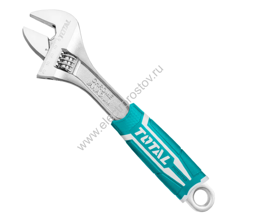 Ключ разводной 200 (8") мм, захват 0-30 мм, обрезинненая рукоятка TOTAL