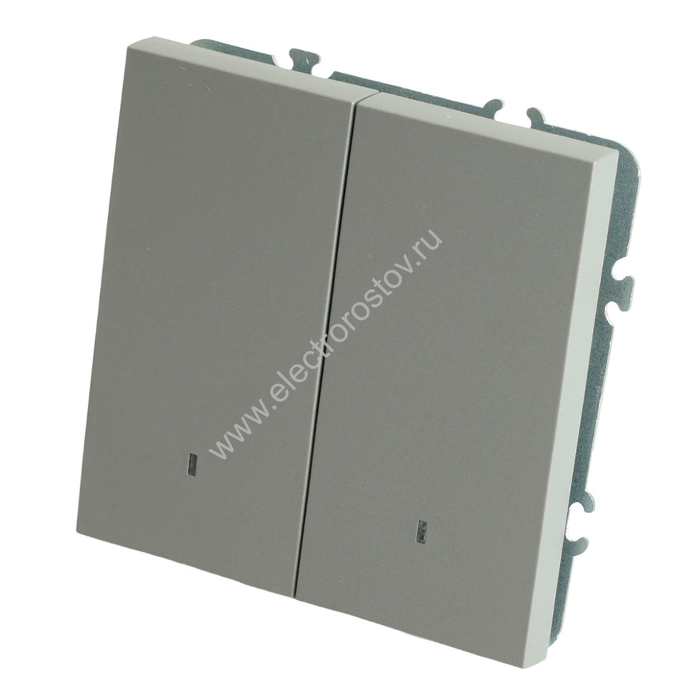 STEKKER Эмили Платиново-серый, soft touch Выключатель 2-клавишный c индикатором