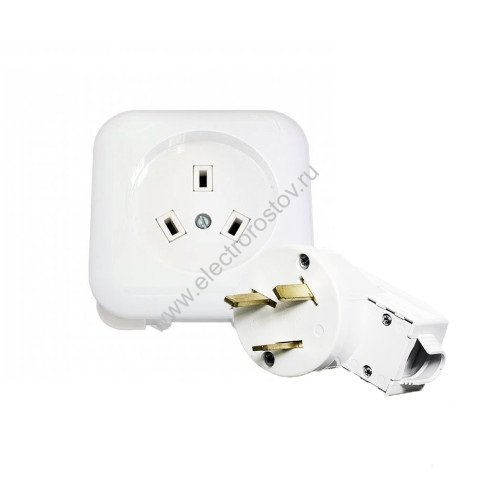 Розетка С/У+ вилка для электроплиты 2Р+Е 250В/32А цвет белый БелТИЗ