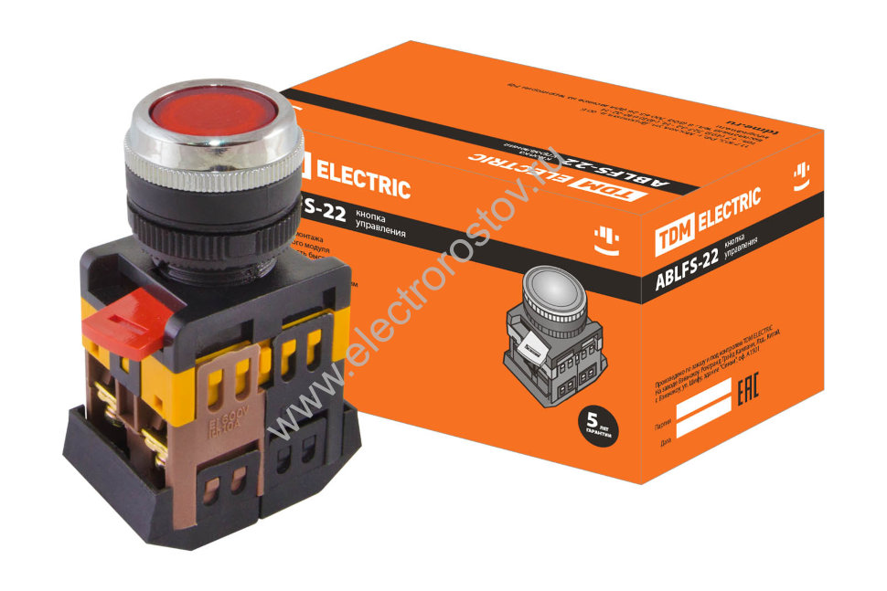 Кнопка ABLFS-22 красный d22мм неон/230В 1з+1р TDM