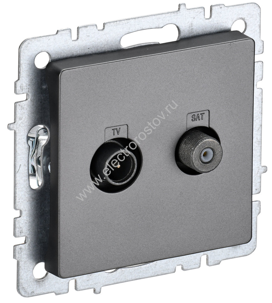 IEK BRITE BASE Сталь Розетка двойная TV+SAT РТВ/РСп12-БрС